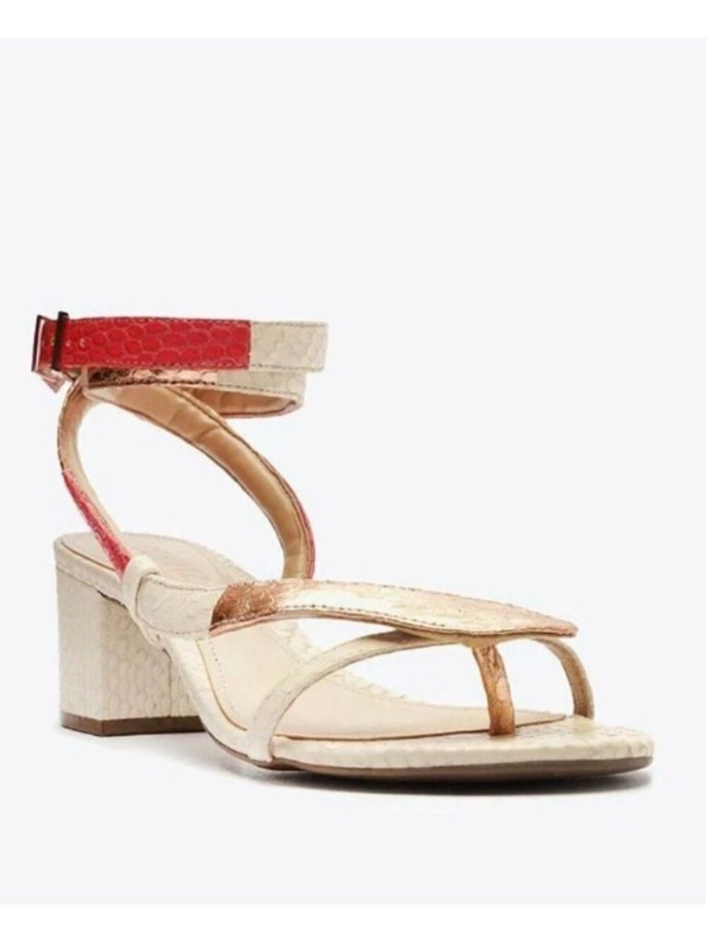 Schutz Cleo Snake Block Heel Sandals Metallic Gold Pink Ivory 10 - Picture 15 of 16